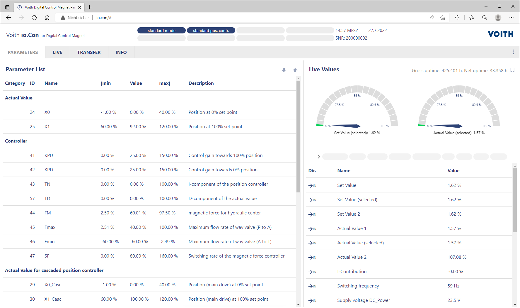 Save operating data