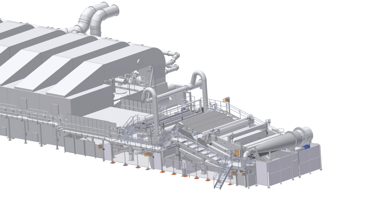 The picture shows CertainTeed Roofing's planned Oxford nonwoven glass mat plant with HydroFormer, binder section and FiberDry's first drying modules. The picture shows CertainTeed Roofing's planned Oxford nonwoven glass mat plant with HydroFormer, binder section and FiberDry's first drying modules.