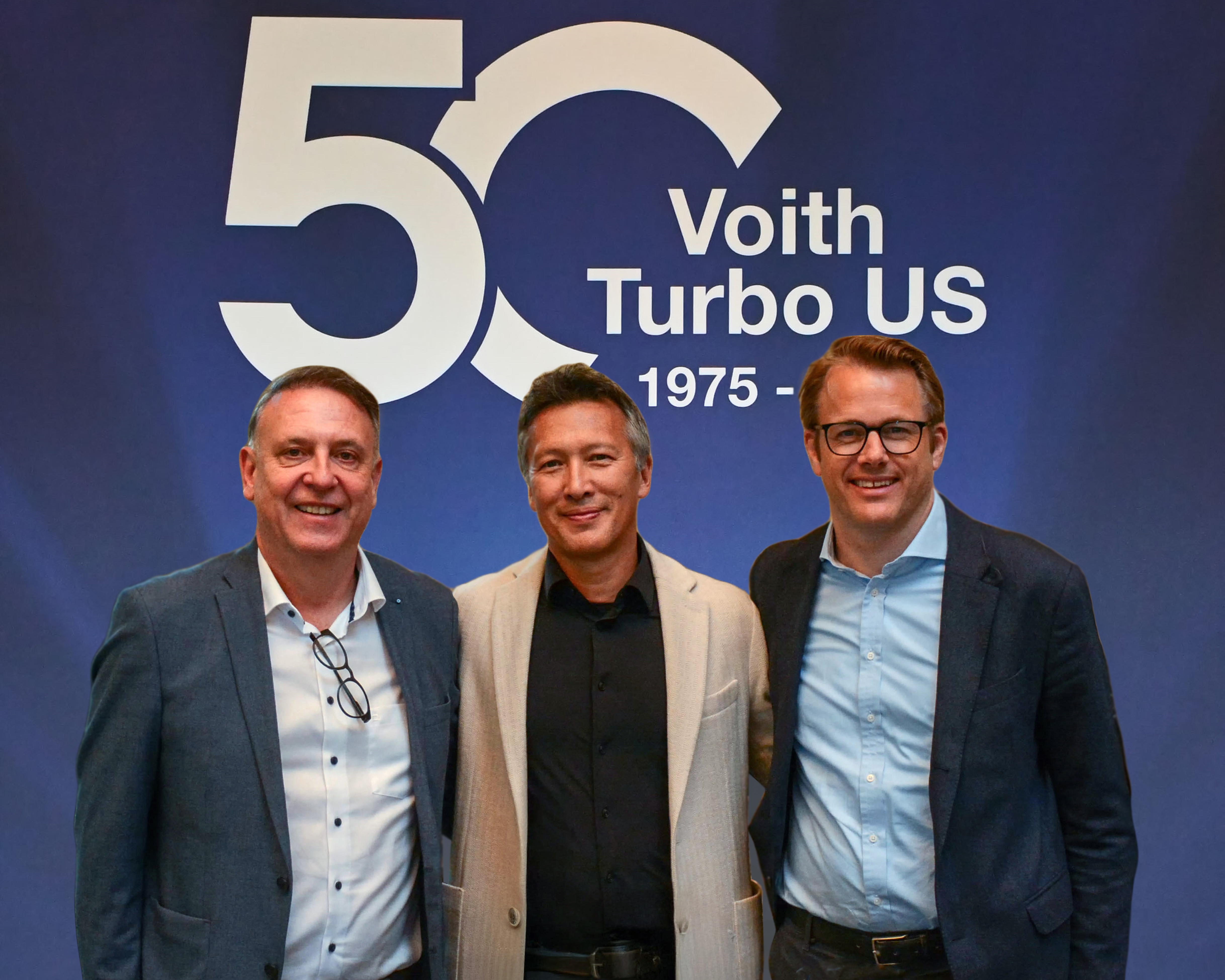 Voith Turbo recently celebrated its 50th anniversary of the company operating in the United States. Voith Turbo’s U.S. operations specialize in the design, assembly, and service of high-performance power transmission equipment and solutions for a range of industries, including power, oil and gas, energy, mining, commercial vehicles, rail, and marine. (Pictured from left to right: Ralf Dreckmann, President, Voith Turbo, North America; Dirk Hoke, CEO, Voith Group; and Cornelius Weitzmann, President and CEO, Voith Turbo.)